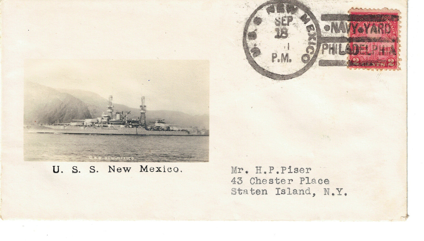 USS New Mexico Navy Yard Philadelphia cancel Photographic Cachet Cover Crosby Beazell Sept 18 1931