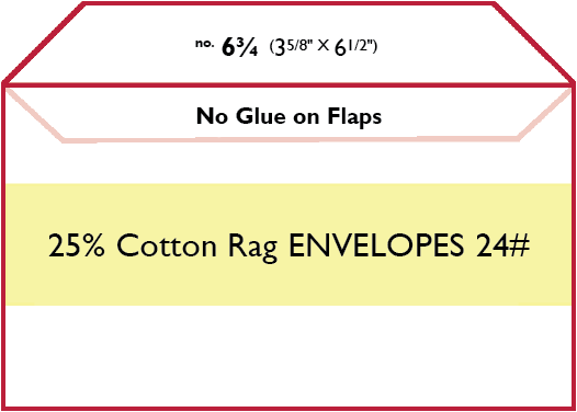 25% COTTON RAG ENVELOPES no glue on flaps 24lb 6 3/4" (3 5/8" x 6 1/2")