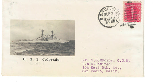 USS Arizona Photographic Cachet Cover Crosby Beazell cancelled At Sea Nov 27 1931