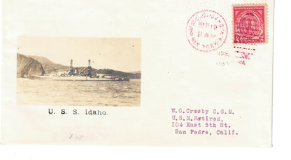USS Idaho Photographic Cachet Cover Crosby Beazell Sept 19 1931 with additional Air Mail cancel on back