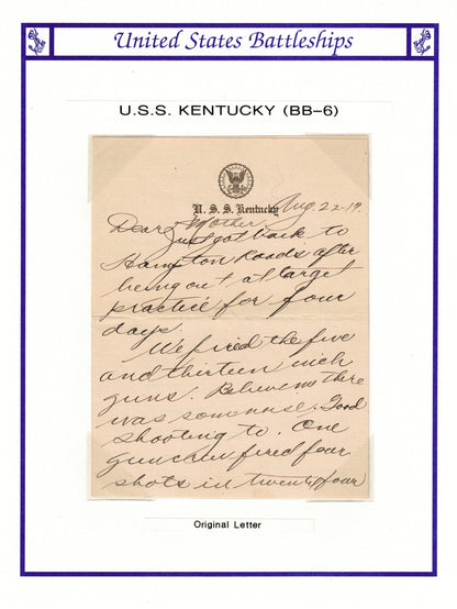 USS Kentucky BB-6 Cover and Letter