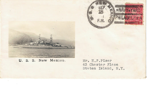 USS New Mexico Navy Yard Philadelphia cancel Photographic Cachet Cover Crosby Beazell Sept 18 1931
