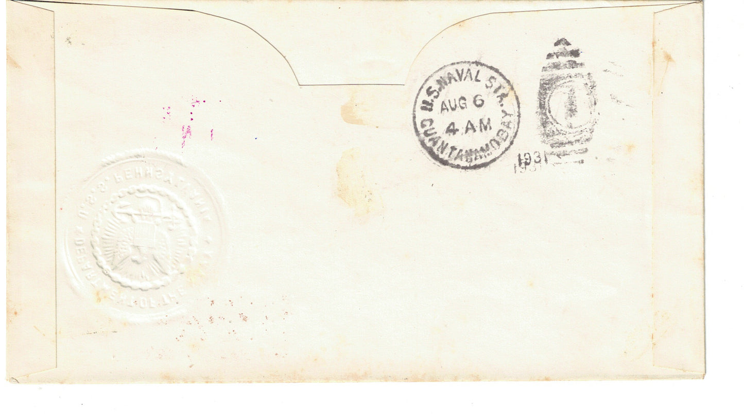 USS Pennsylvania Guantanamo Bay cancel Photographic Cachet Cover Crosby Beazell Aug 5 1931